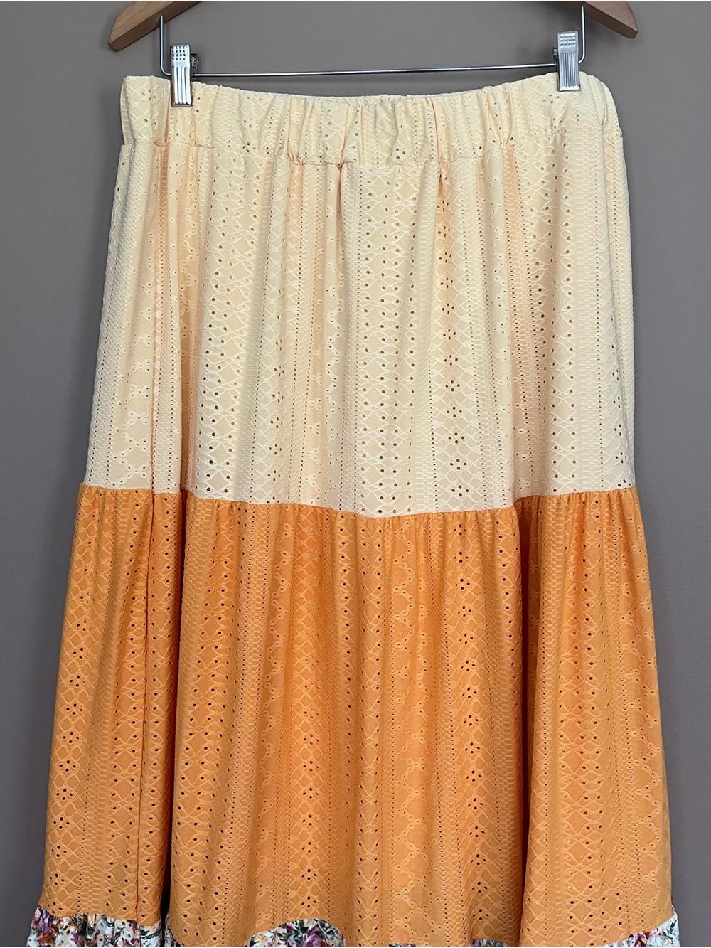 {LulaRoe} Poppy Tiered Maxi Skirt with Floral Print & Eyelet Fabric - Womens XL - Picture 5 of 8